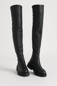 Voss | Women's Faux Leather Knee High Boots - Chunky Lug Sole