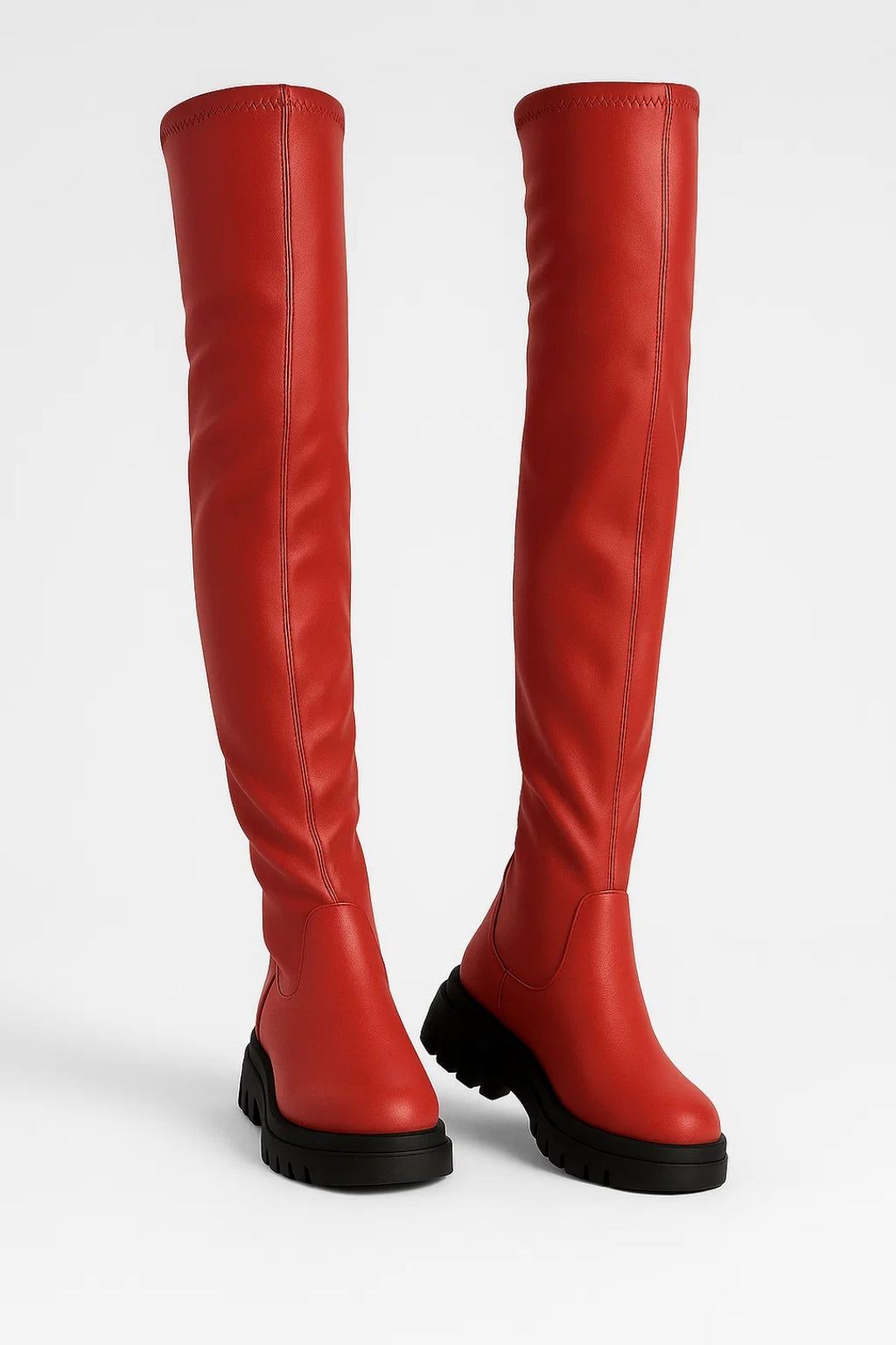 Voss | Women's Faux Leather Knee High Boots - Chunky Lug Sole