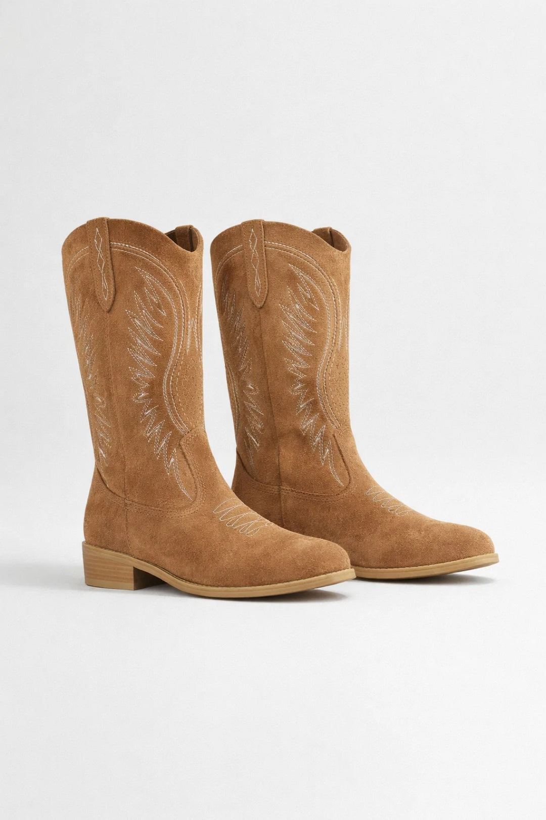Willow | Bold Embroidered Suede Western Cowboy Boots with Mid-Calf Shaft
