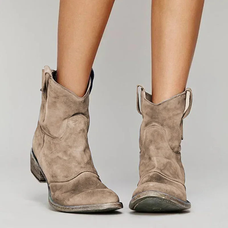 Zaya | Women's Suede Ankle Boots - Block Heel Western