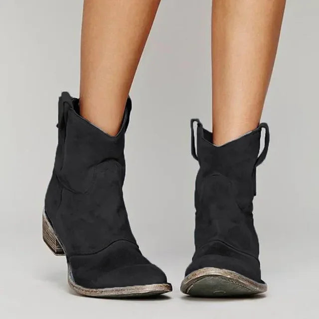 Zaya | Women's Suede Ankle Boots - Block Heel Western