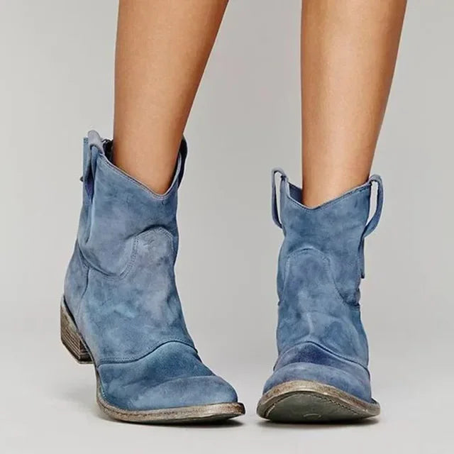 Zaya | Women's Suede Ankle Boots - Block Heel Western