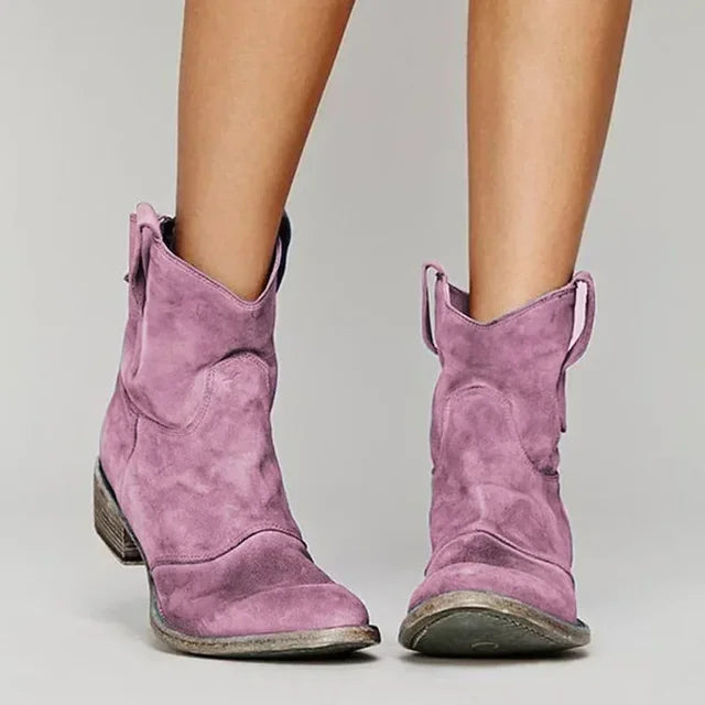 Zaya | Women's Suede Ankle Boots - Block Heel Western