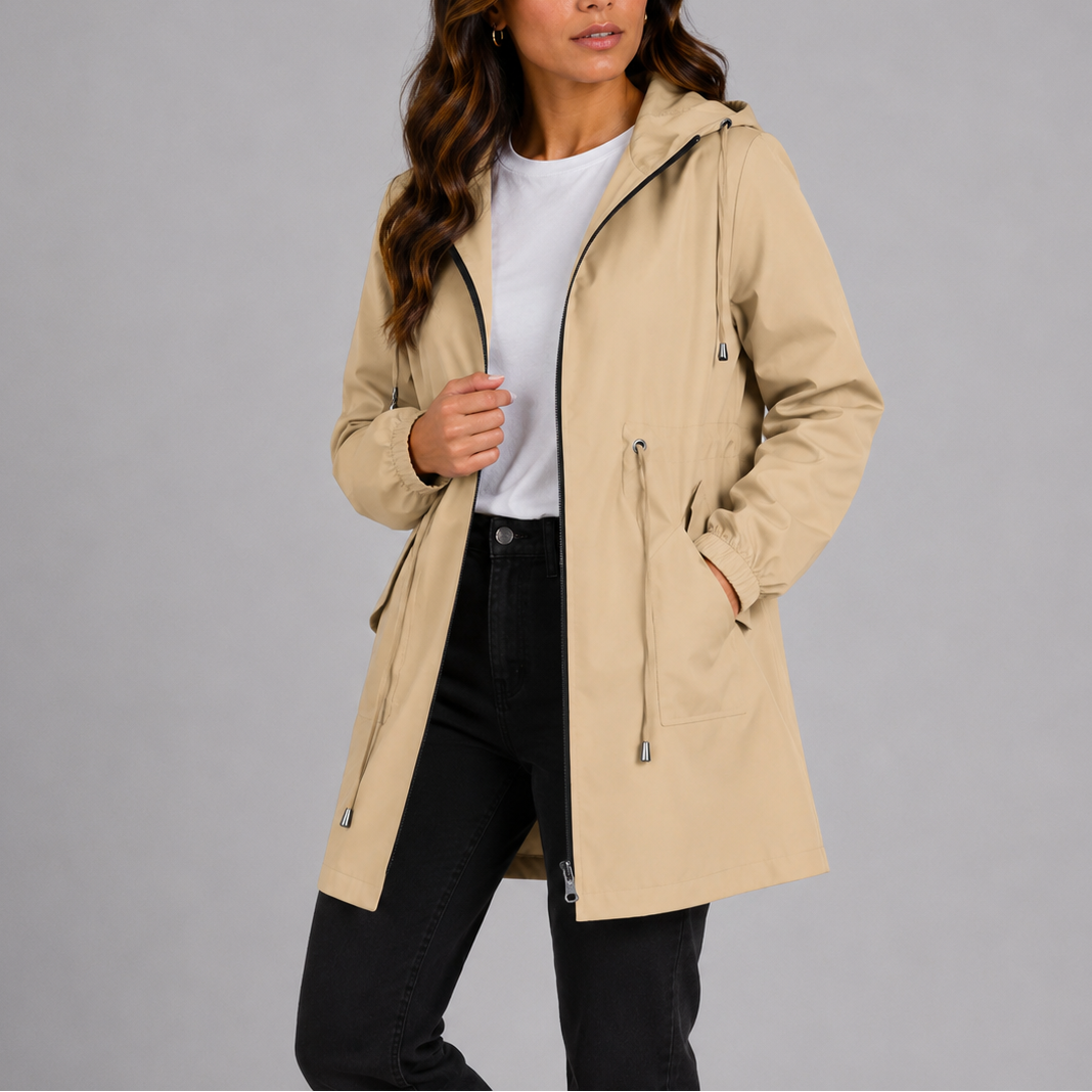 Ziva | Women's Long Waterproof Coat with Hood and Zip Front
