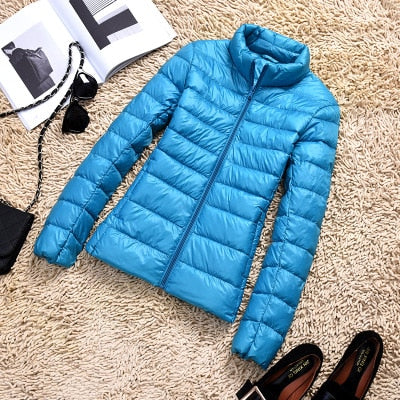 Zora | Women's Cropped Quilted Puffer Jacket - Hooded Zip Front