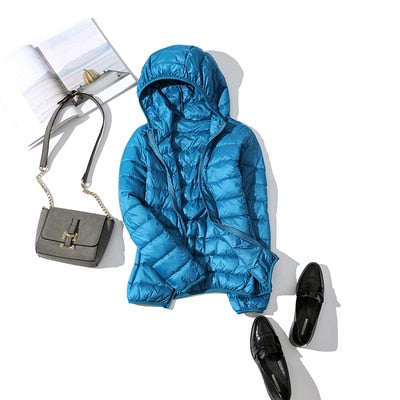 Zora | Women's Cropped Quilted Puffer Jacket - Hooded Zip Front