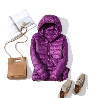 Zora | Women's Cropped Quilted Puffer Jacket - Hooded Zip Front