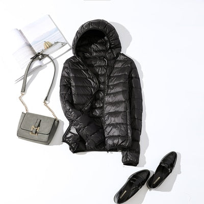 Zora | Women's Cropped Quilted Puffer Jacket - Hooded Zip Front
