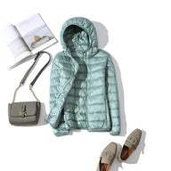 Zora | Women's Cropped Quilted Puffer Jacket - Hooded Zip Front