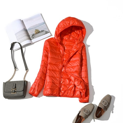 Zora | Women's Cropped Quilted Puffer Jacket - Hooded Zip Front