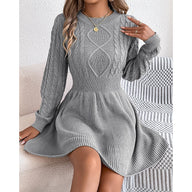 Suvi | Women's Cable Knit Sweater Dress - Fit and Flare Long Sleeve