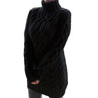 Noa | Women's Cable Knit Sweater Dress - Turtleneck Long Sleeve