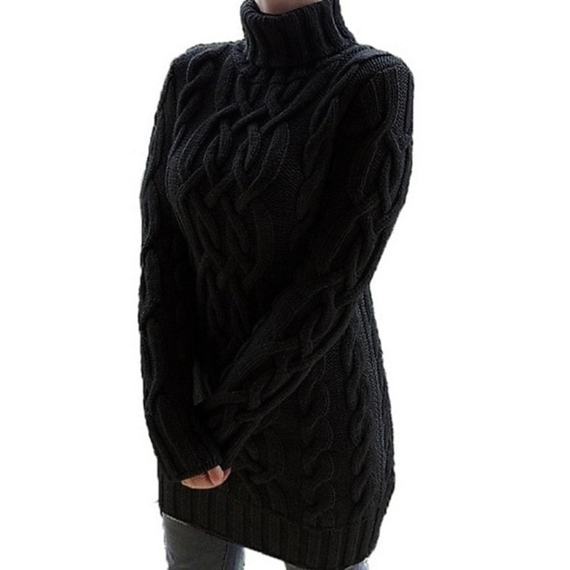 Noa | Women's Cable Knit Sweater Dress - Turtleneck Long Sleeve