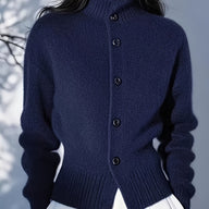 Margot | Women's High-Neck Button Cardigan - Ribbed Waist