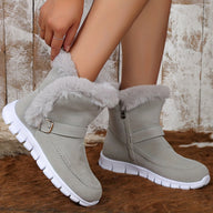 Nora | Women's Plush-Trimmed Winter Boots - Ankle Buckle Detail