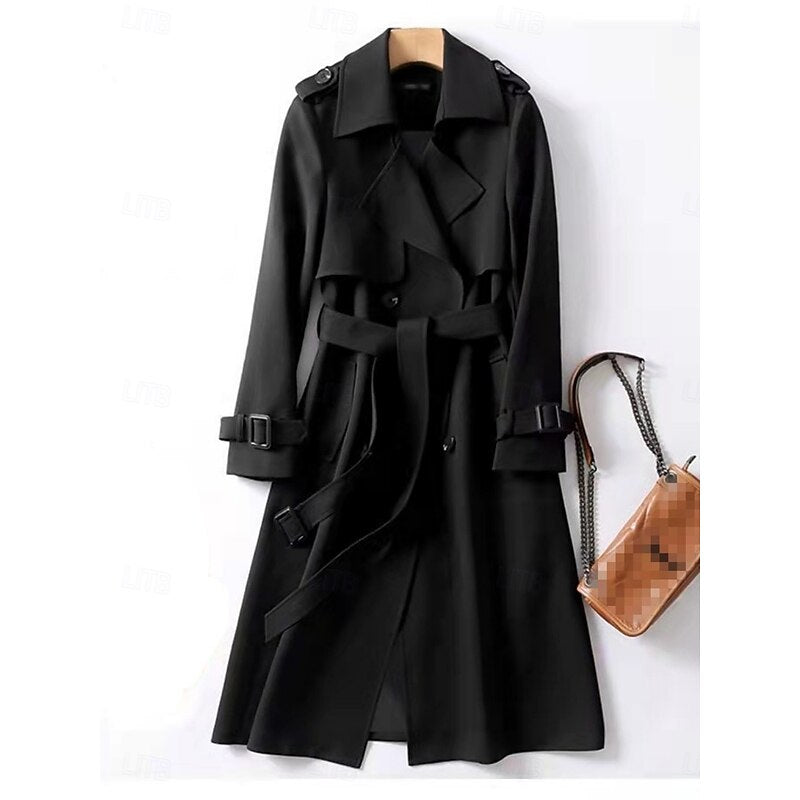 Clarissa | Women's Belted Long Trench Coat - Double-Breasted Collar