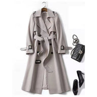 Clarissa | Women's Belted Long Trench Coat - Double-Breasted Collar