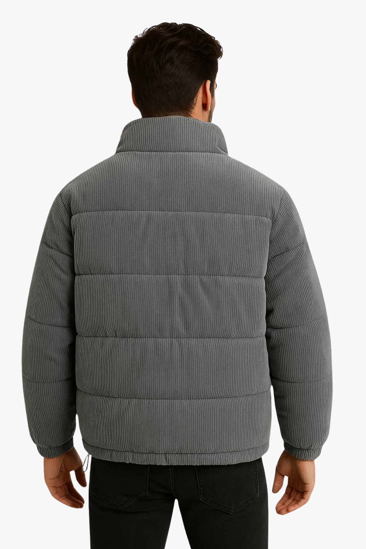 Nick | Men's Corduroy Quilted Winter Puffer Jacket - Stand Collar Snap Front