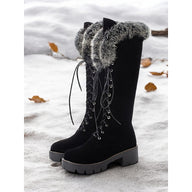 Aurelia | Women's Cosy Lace-Up Knee High Winter Boots - Chunky Block Heel