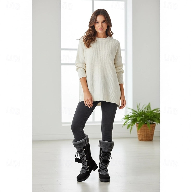 Sabrina | Women's Lace-Up Winter Boots - Fur Trim Block Heel