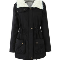 Carolyn | Women's Mid-Length Parka - Fold-Over Collar Drawstring Waist