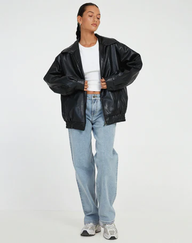Effie Women's Oversized Leather Jacket - Black