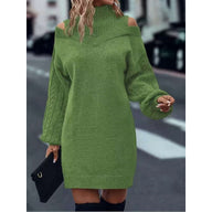Bria | Women's Turtleneck Sweater Dress - Cold Shoulder Long Sleeve Knit