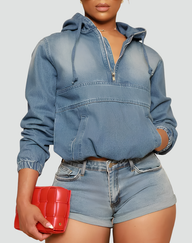 Fleur Women's Cropped Hoodie - Blue
