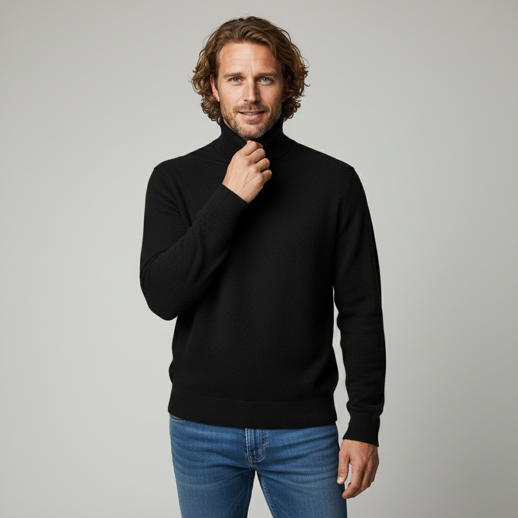 Greg | Men's Alpaca Wool Turtleneck Sweater - Tailored Fit Ribbed Cuffs