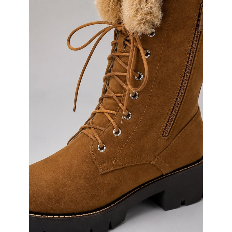 Aurelia | Women's Cosy Lace-Up Knee High Winter Boots - Chunky Block Heel