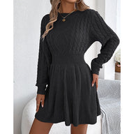 Suvi | Women's Cable Knit Sweater Dress - Fit and Flare Long Sleeve
