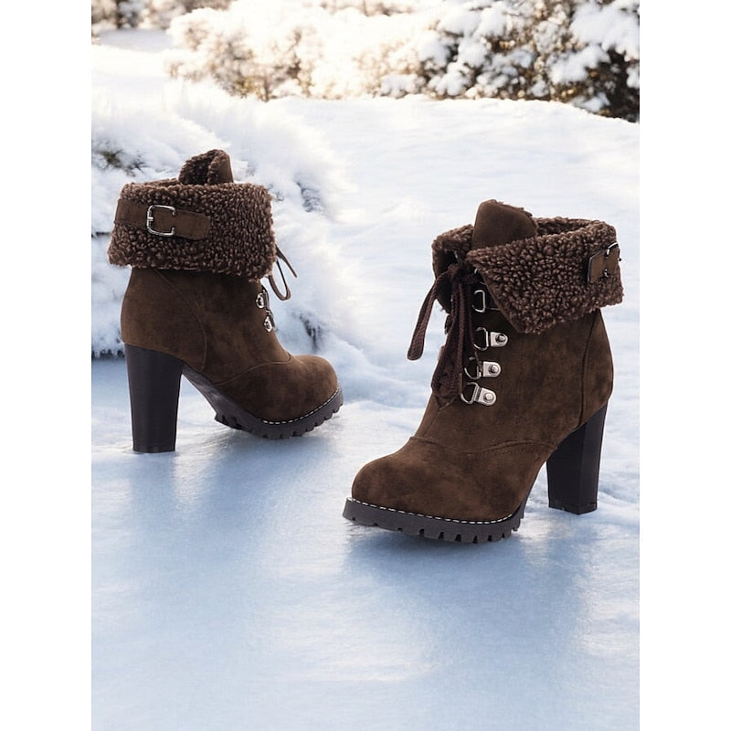 Ingram | Women's Heeled Lace-Up Winter Boots - Fur Trim