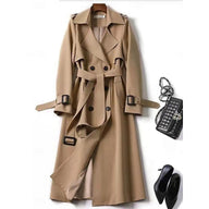 Clarissa | Women's Belted Long Trench Coat - Double-Breasted Collar