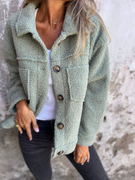 Women’s Teddy Fleece Jacket – Relaxed Button-Up Winter Layer with Soft Lining