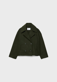 Orla | Women's Cropped Wool Peacoat Jacket - Notch Lapel Double Breasted