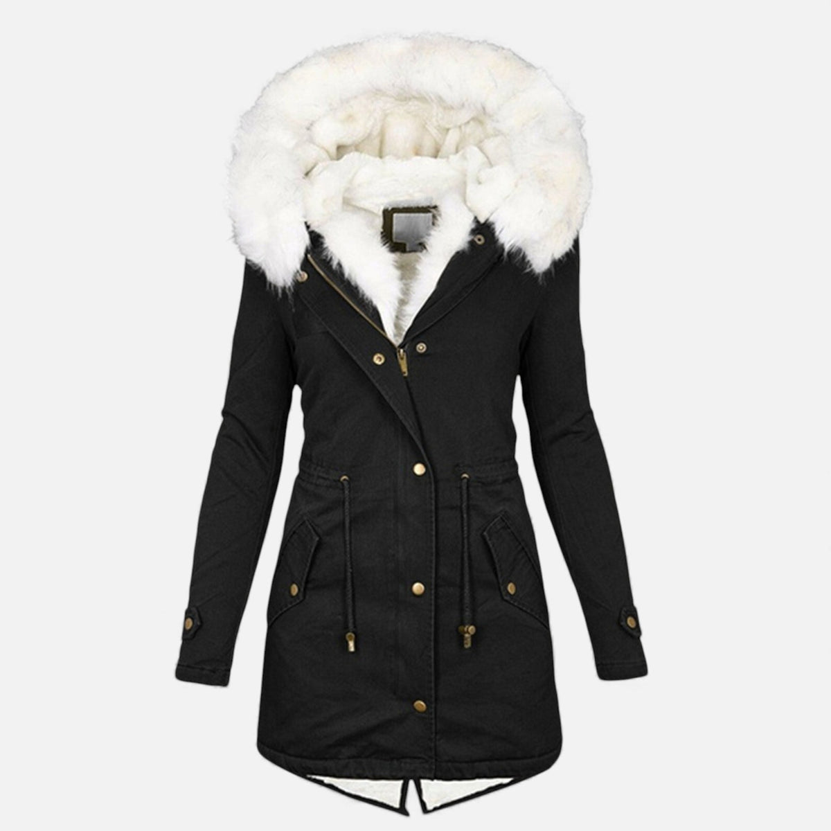 Jenna | Women's Winter Jacket with Faux Fur Hood and Drawstring Waist