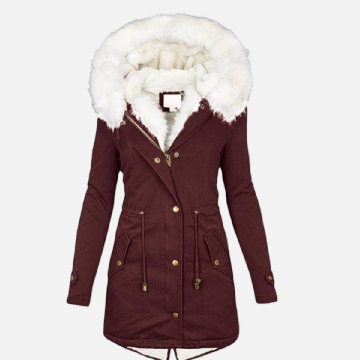Jenna | Women's Winter Jacket with Faux Fur Hood and Drawstring Waist