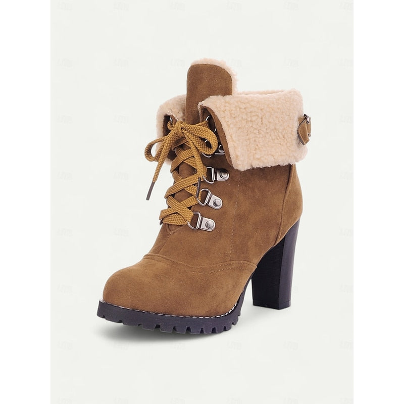 Ingram | Women's Heeled Lace-Up Winter Boots - Fur Trim