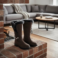 Adriana | Women's Fur-Trimmed Knee High Winter Boots - Lace-Up Block Heel