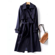 Clarissa | Women's Belted Long Trench Coat - Double-Breasted Collar