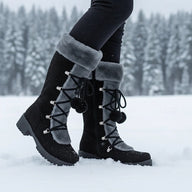Sabrina | Women's Lace-Up Winter Boots - Fur Trim Block Heel
