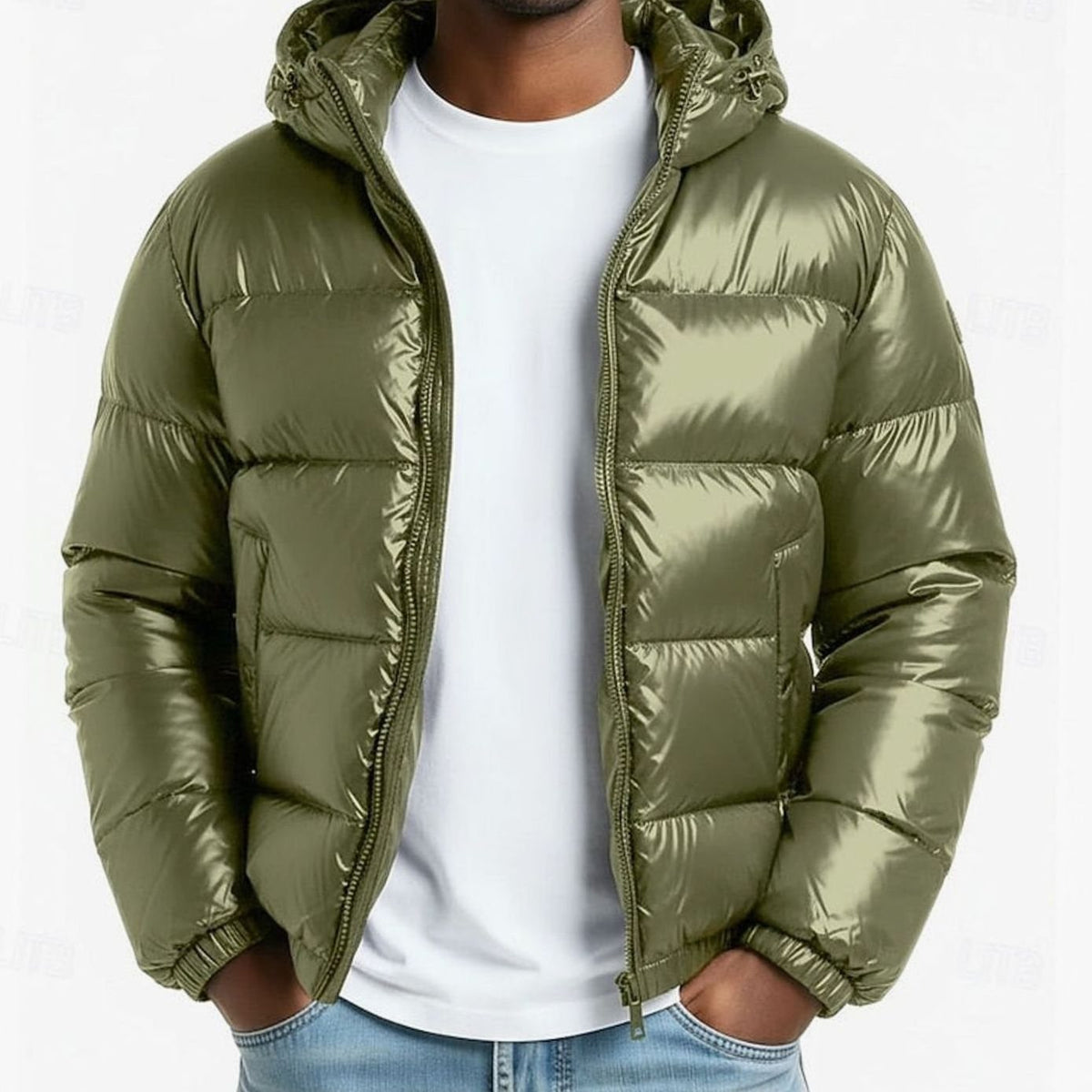 Josh | Men's Quilted Winter Puffer Jacket - Hooded Glossy Wind Resistant