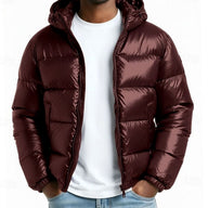Josh | Men's Quilted Winter Puffer Jacket - Hooded Glossy Wind Resistant
