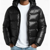 Josh | Men's Quilted Winter Puffer Jacket - Hooded Glossy Wind Resistant