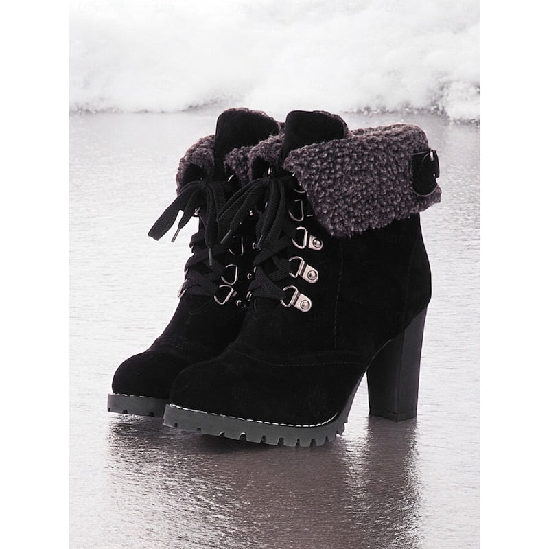 Ingram | Women's Heeled Lace-Up Winter Boots - Fur Trim