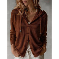 Frances | Women's Cosy Hooded Cardigan - Button Front Ribbed Cuffs