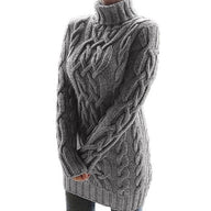 Noa | Women's Cable Knit Sweater Dress - Turtleneck Long Sleeve