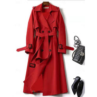 Clarissa | Women's Belted Long Trench Coat - Double-Breasted Collar