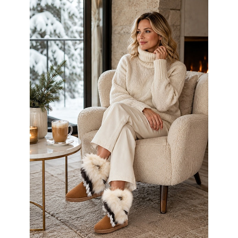 Ramona | Women's Fluffy Winter Boots - Slip-On Trim