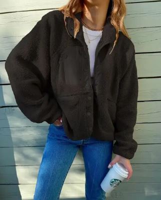 Sadie | Women's Sherpa Fleece Jacket with Stand Collar and Button Front